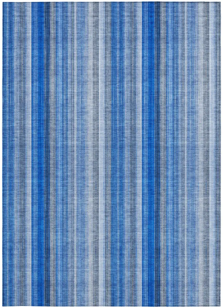 Blue Striped Washable Non Skid Indoor Outdoor Area Rug Photo 4