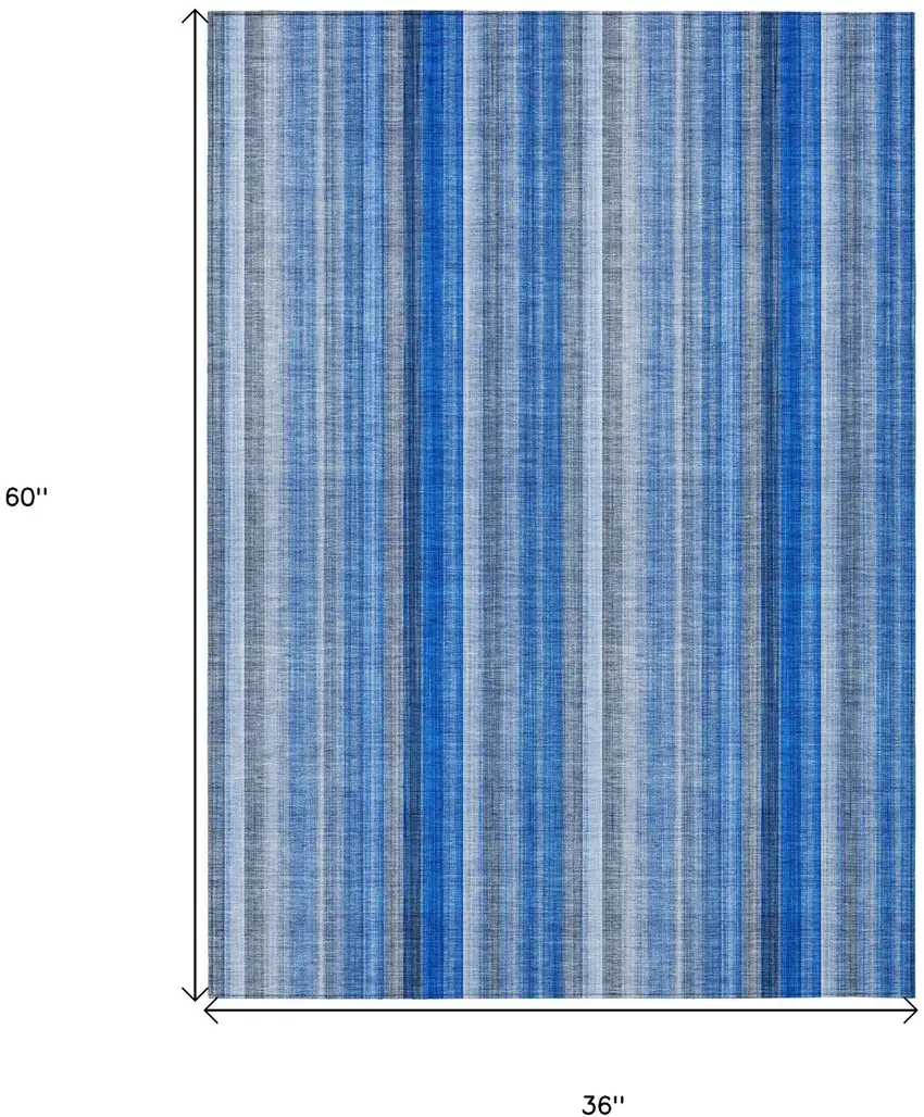 Blue Striped Washable Non Skid Indoor Outdoor Area Rug Photo 3