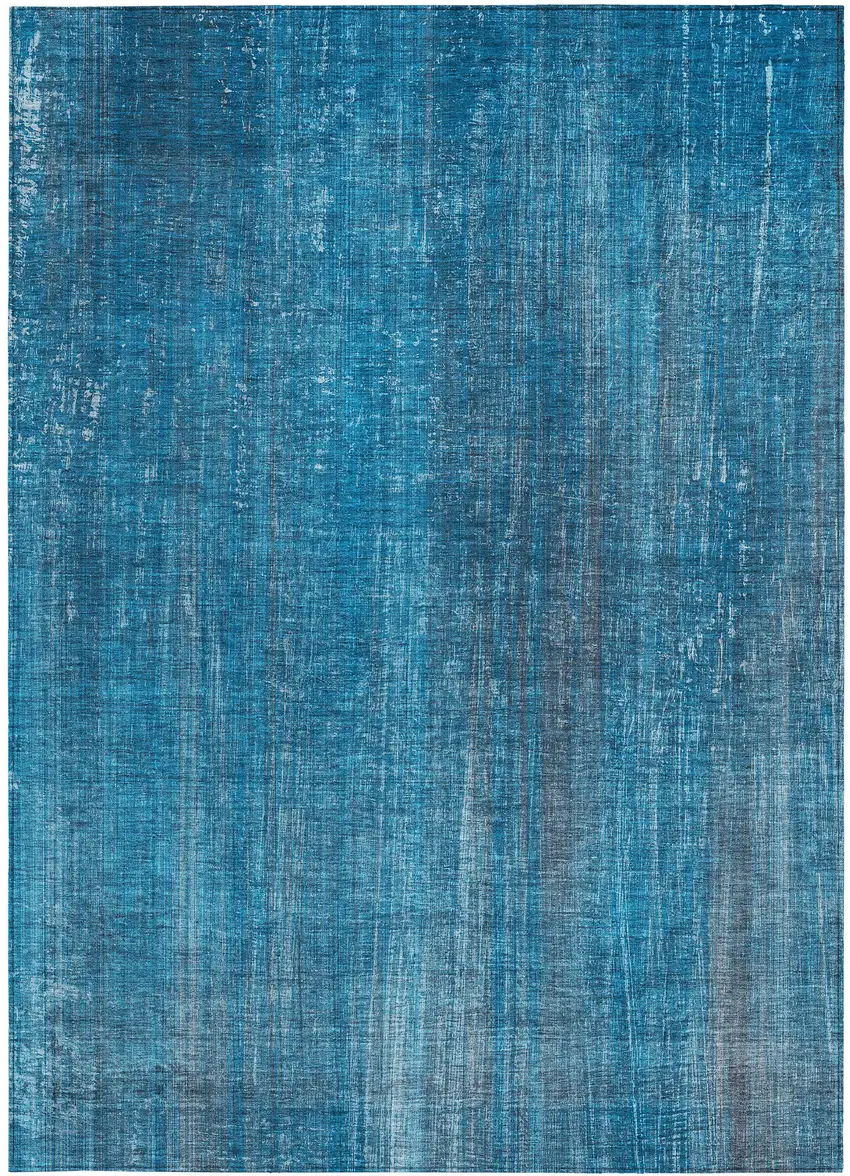 Blue Striped Washable Non Skid Indoor Outdoor Area Rug Photo 5