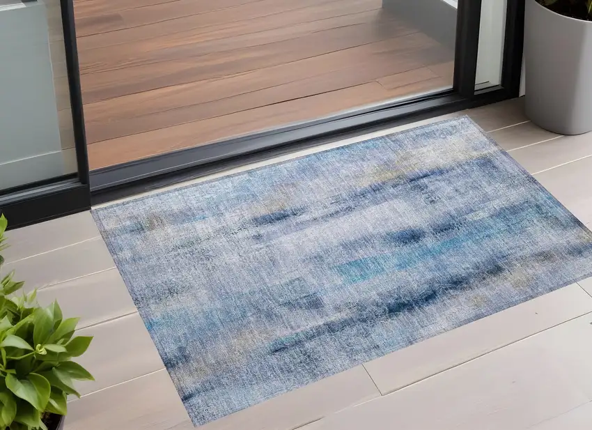 Blue Washable Non Skid Indoor Outdoor Area Rug Photo 1