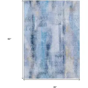 Photo of 3' X 5' Blue Washable Non Skid Indoor Outdoor Area Rug