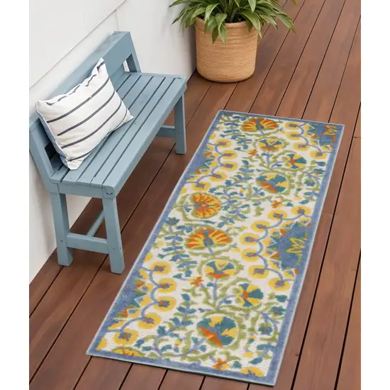 6' Blue And Yellow Indoor Outdoor Runner Rug Photo 2