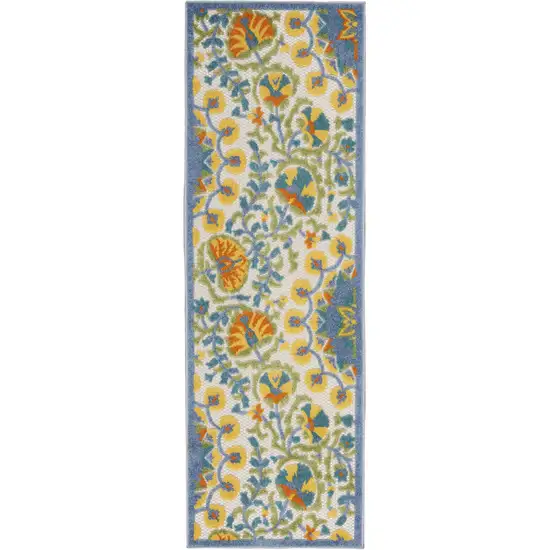 2' X 6' Blue Yellow And White Toile Non Skid Indoor Outdoor Runner Rug Photo 1