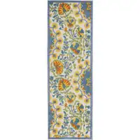 Photo of 2' X 6' Blue Yellow And White Toile Non Skid Indoor Outdoor Runner Rug