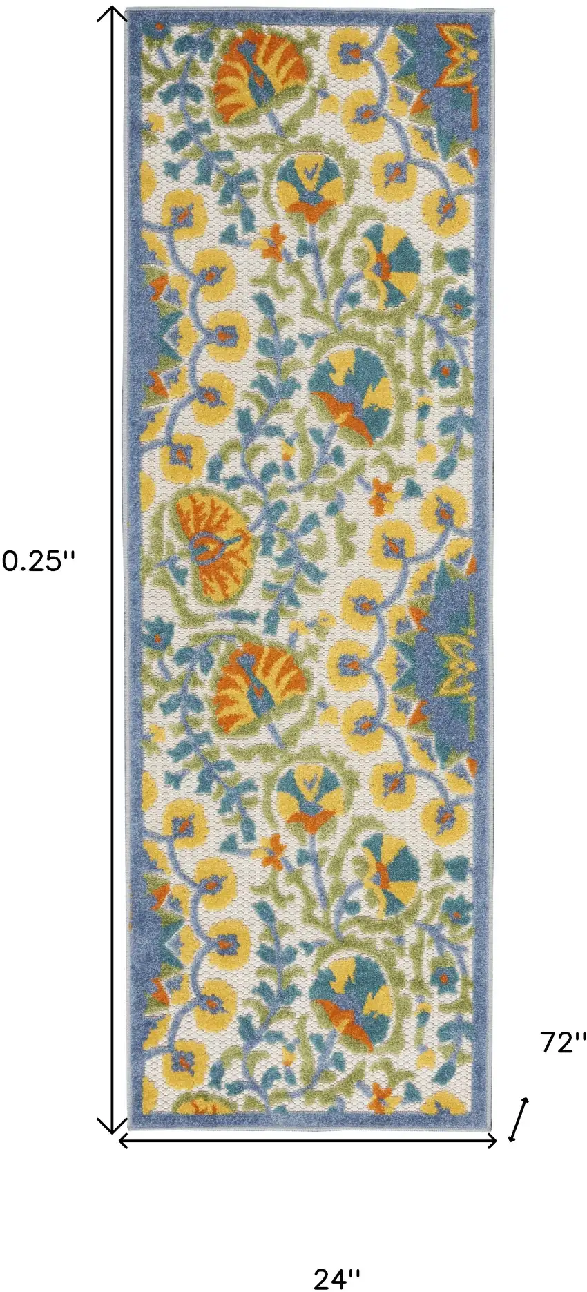 2' X 6' Blue Yellow And White Toile Non Skid Indoor Outdoor Runner Rug Photo 5