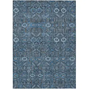 Photo of 3' X 5' Blue and Black Floral Washable Non Skid Indoor Outdoor Area Rug