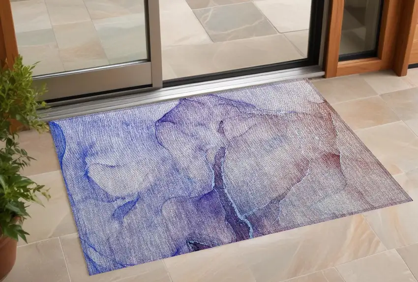 Blue and Brown Abstract Washable Non Skid Indoor Outdoor Area Rug Photo 1