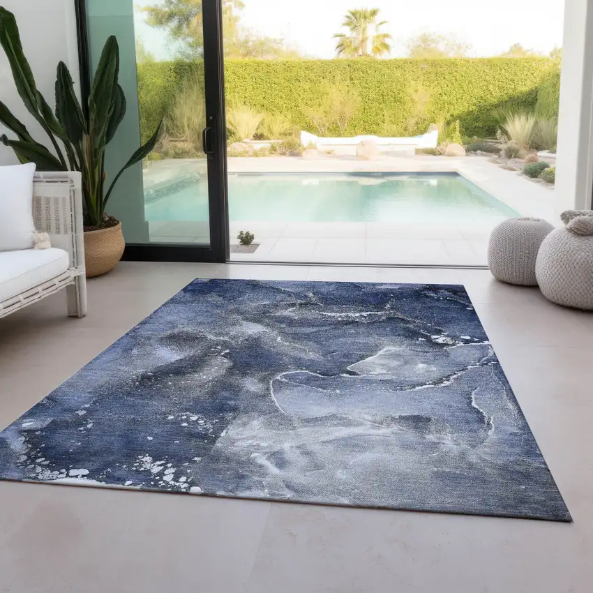 Blue and Gray Abstract Washable Non Skid Indoor Outdoor Area Rug Photo 9