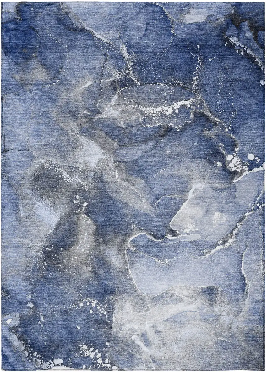 3' X 5' Blue and Gray Abstract Washable Non Skid Indoor Outdoor Area Rug Photo 2