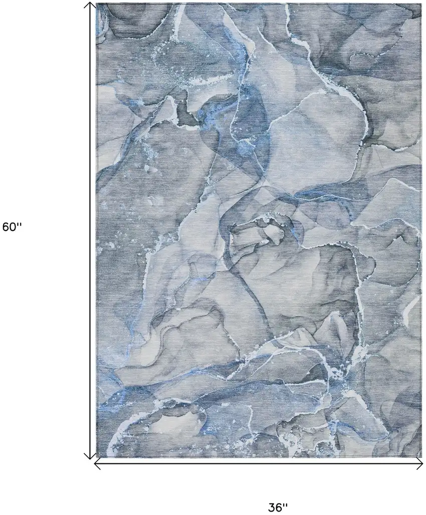 Blue and Gray Abstract Washable Non Skid Indoor Outdoor Area Rug Photo 3
