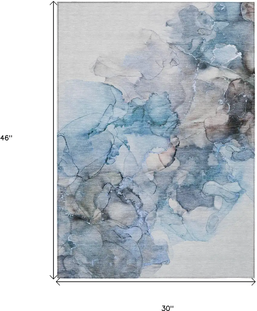 Blue and Gray Abstract Washable Non Skid Indoor Outdoor Area Rug Photo 3