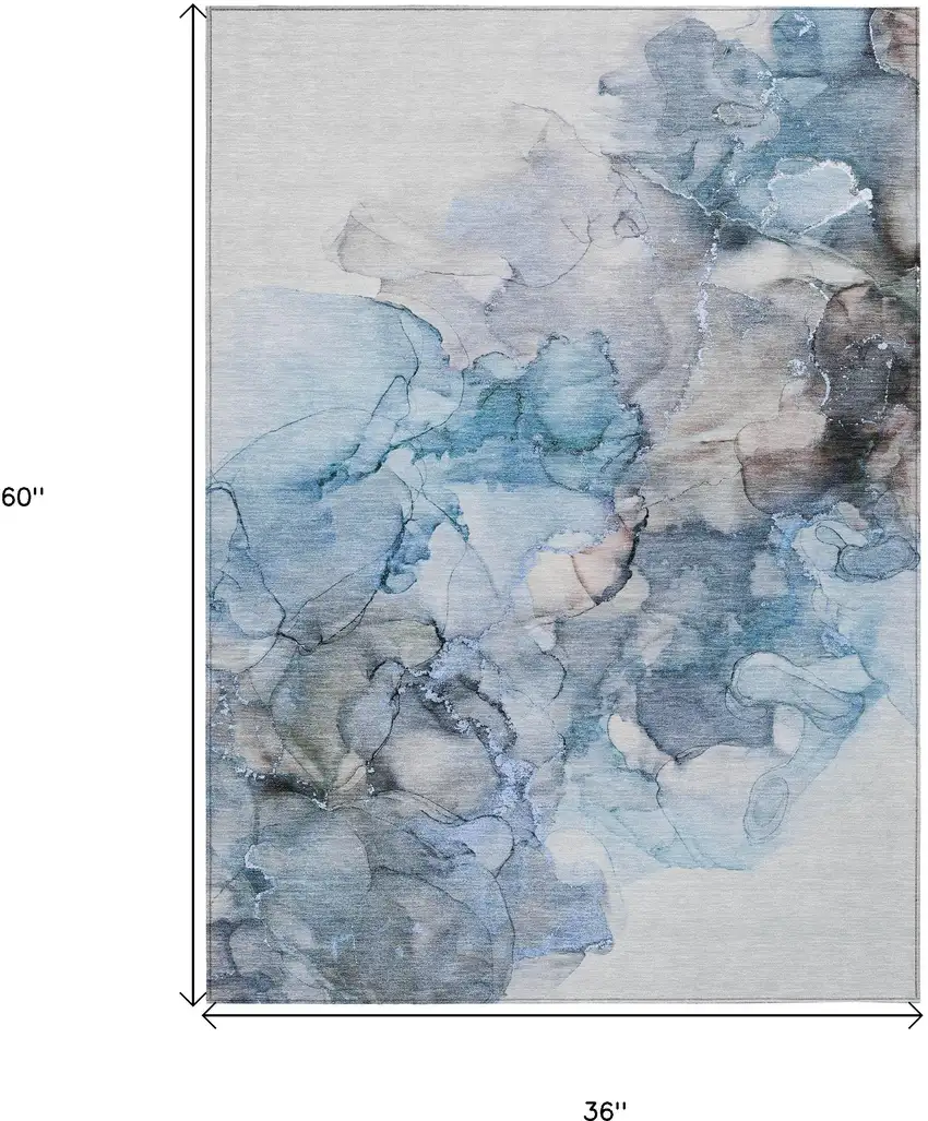 Blue and Gray Abstract Washable Non Skid Indoor Outdoor Area Rug Photo 3