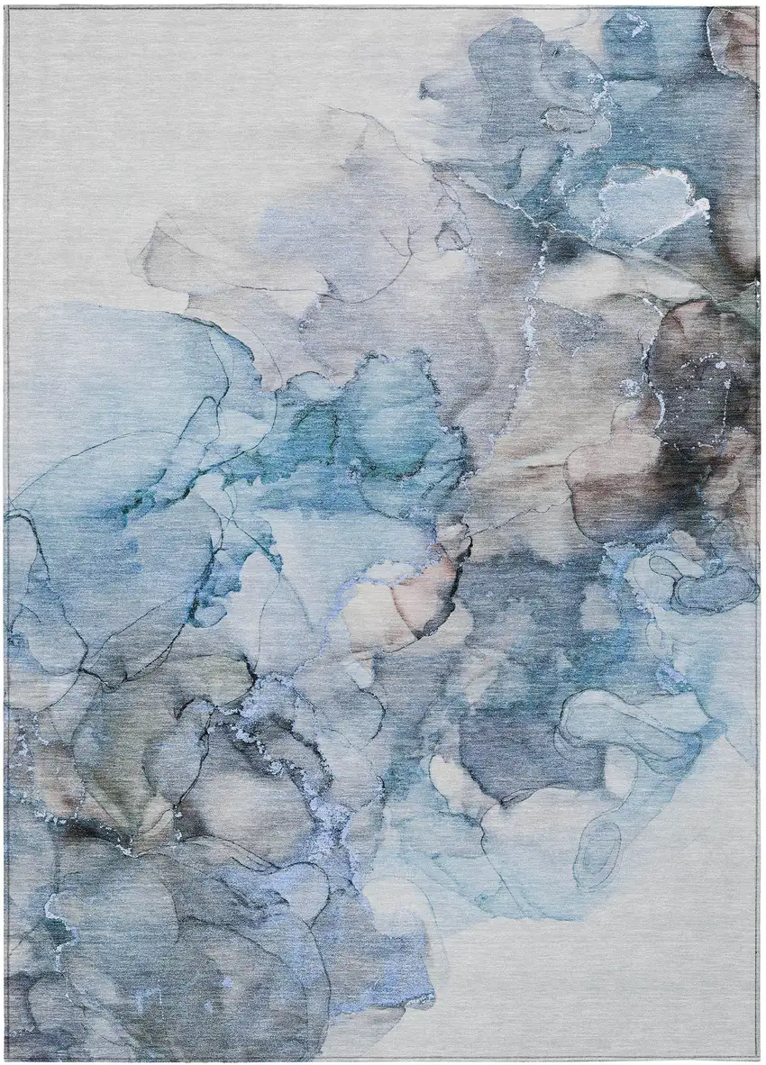 3' X 5' Blue and Gray Abstract Washable Non Skid Indoor Outdoor Area Rug Photo 2