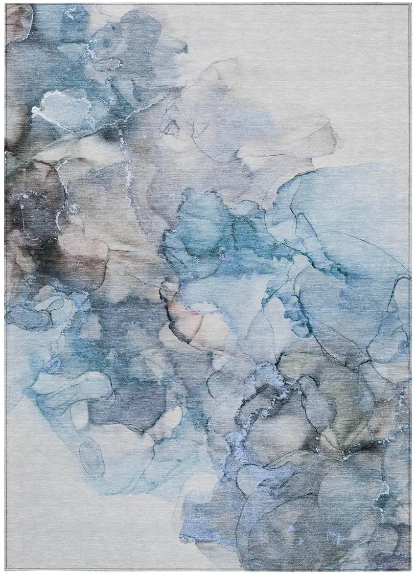 3' X 5' Blue and Gray Abstract Washable Non Skid Indoor Outdoor Area Rug Photo 7