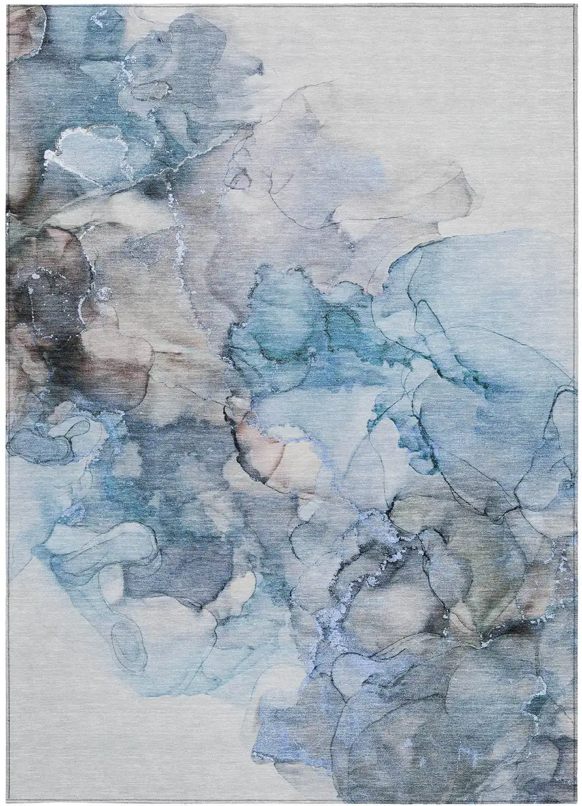 3' X 5' Blue and Gray Abstract Washable Non Skid Indoor Outdoor Area Rug Photo 7
