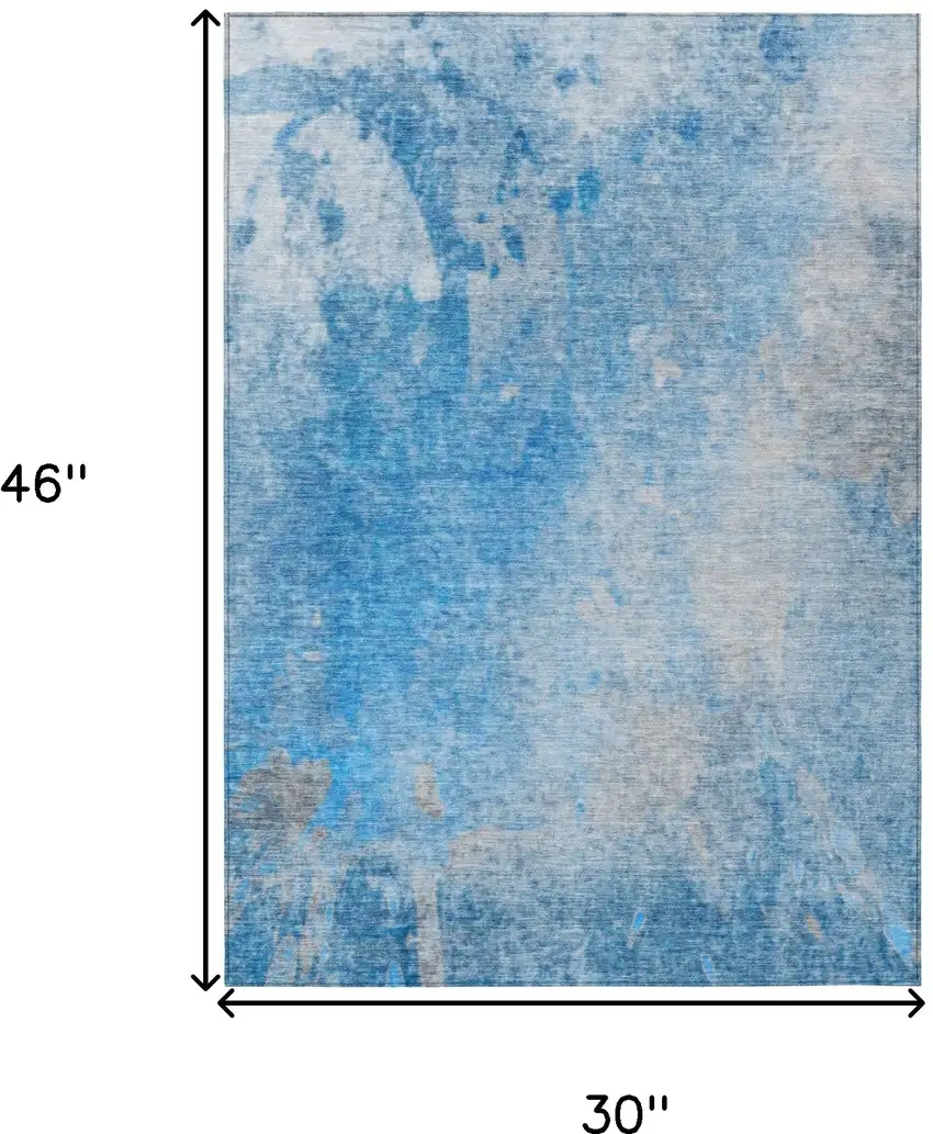 Blue and Gray Abstract Washable Non Skid Indoor Outdoor Area Rug Photo 3