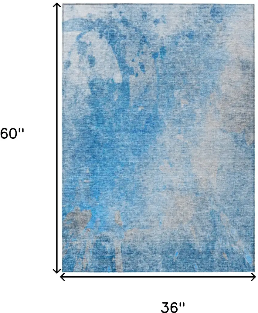 Blue and Gray Abstract Washable Non Skid Indoor Outdoor Area Rug Photo 3