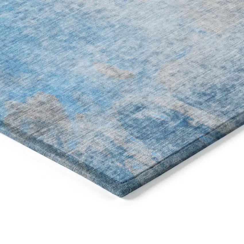 Blue and Gray Abstract Washable Non Skid Indoor Outdoor Area Rug Photo 7