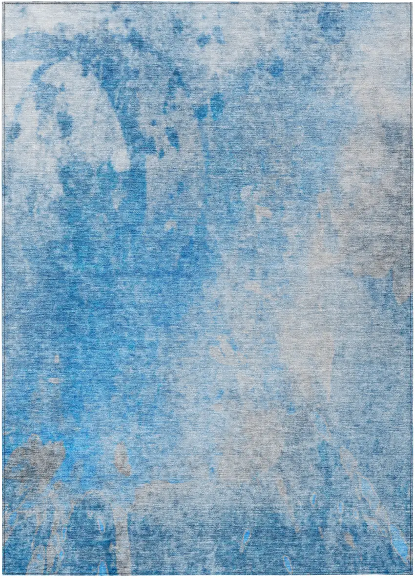 3' X 5' Blue and Gray Abstract Washable Non Skid Indoor Outdoor Area Rug Photo 2