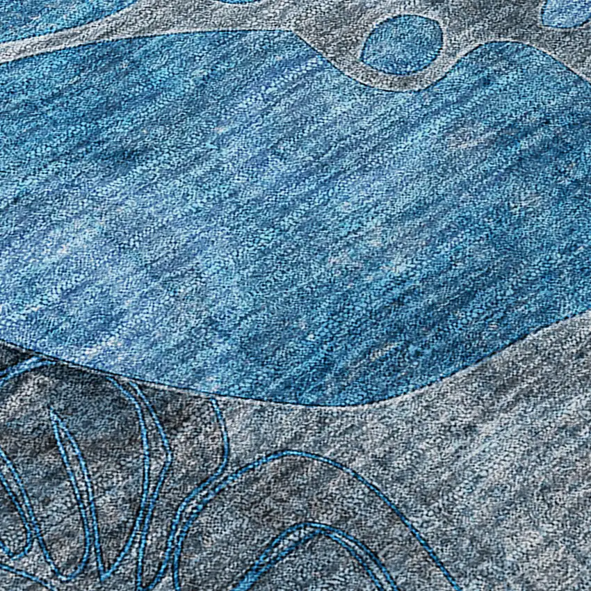 Blue and Gray Abstract Washable Indoor Outdoor Area Rug Photo 8