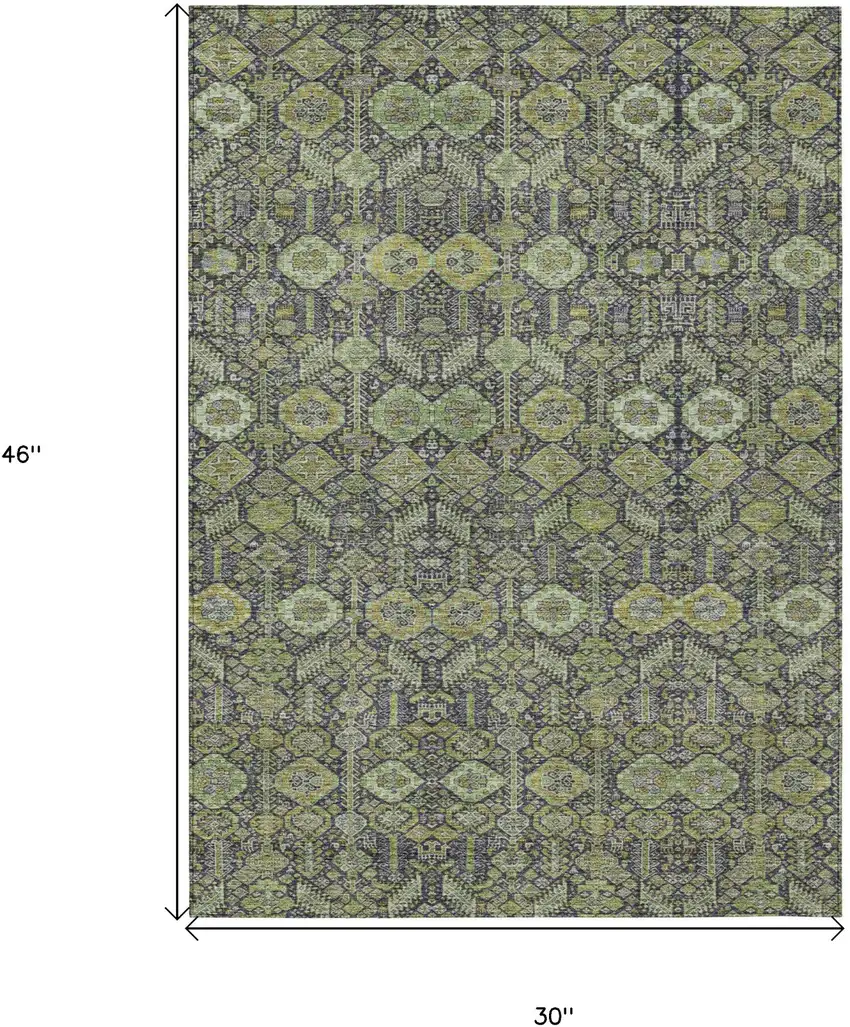 3' X 4' Blue and Green Floral Washable Non Skid Indoor Outdoor Area Rug Photo 3