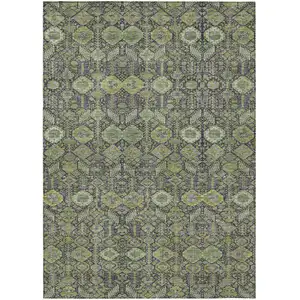 Photo of 3' X 5' Blue and Green Floral Washable Non Skid Indoor Outdoor Area Rug