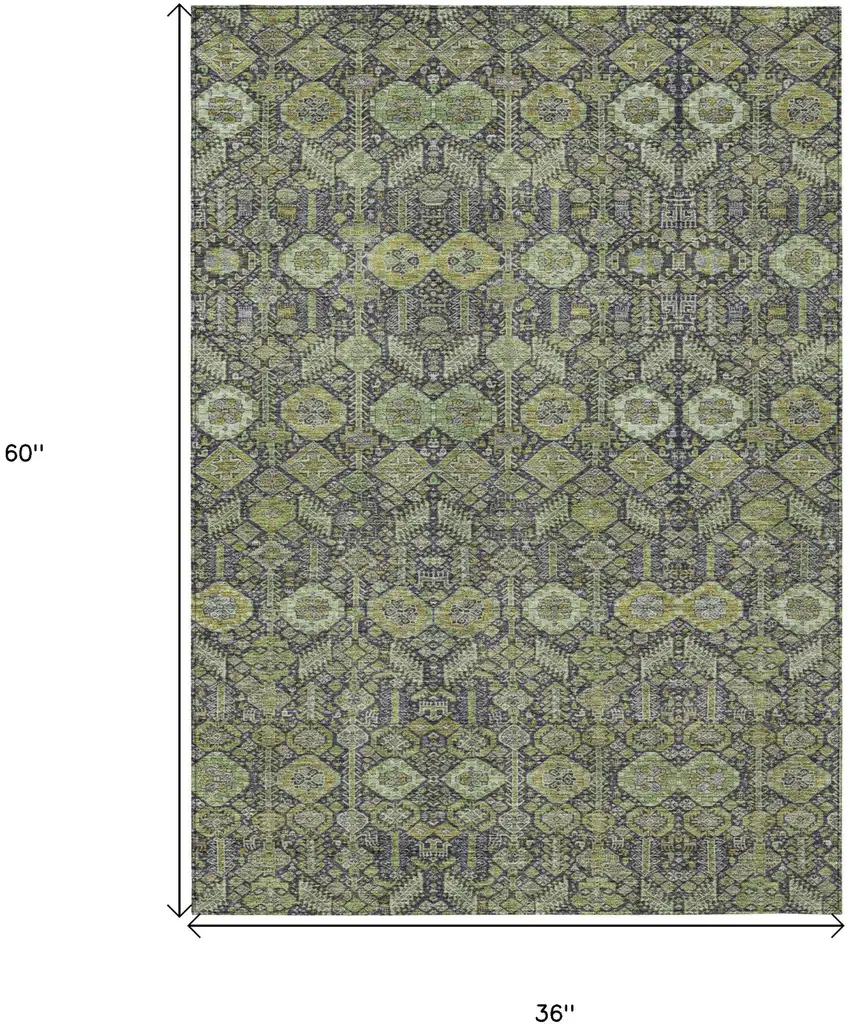 Blue and Green Floral Washable Non Skid Indoor Outdoor Area Rug Photo 3