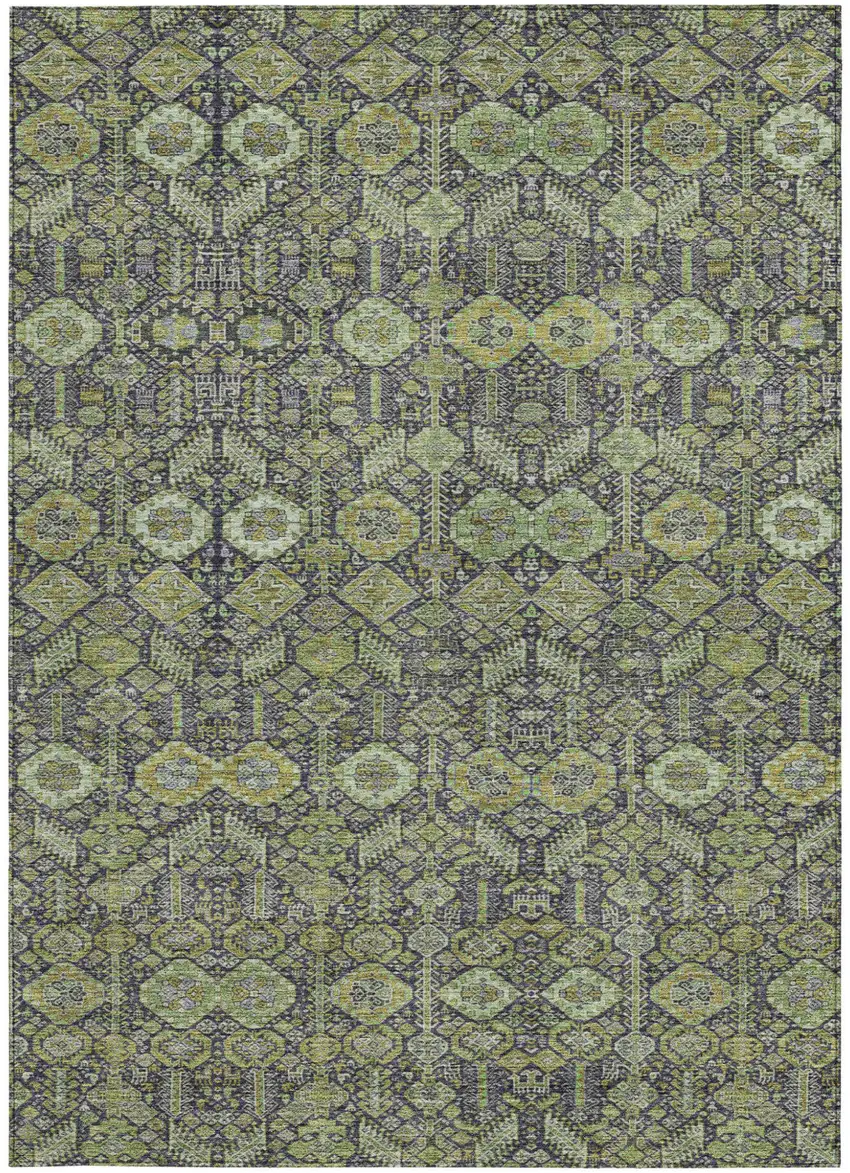 Blue and Green Floral Washable Non Skid Indoor Outdoor Area Rug Photo 3