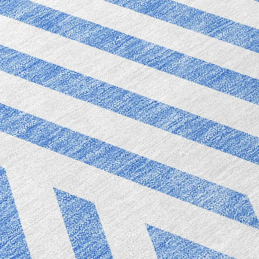 Blue and Ivory Geometric Washable Non Skid Indoor Outdoor Area Rug Photo 8