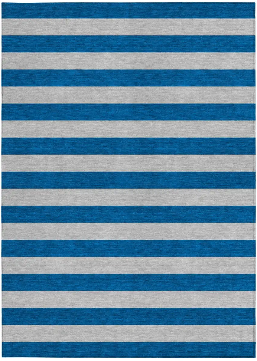 Blue and Ivory Striped Washable Indoor Outdoor Area Rug Photo 1