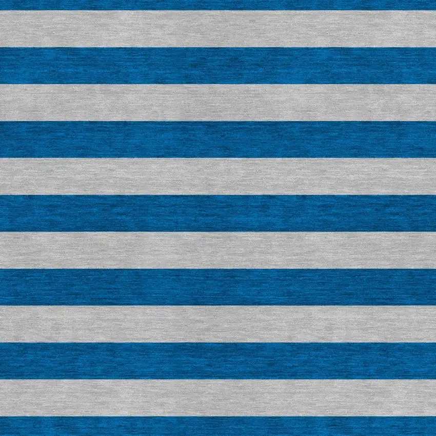 Blue and Ivory Striped Washable Indoor Outdoor Area Rug Photo 5