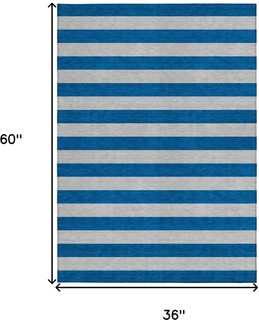 Blue and Ivory Striped Washable Indoor Outdoor Area Rug Photo 6