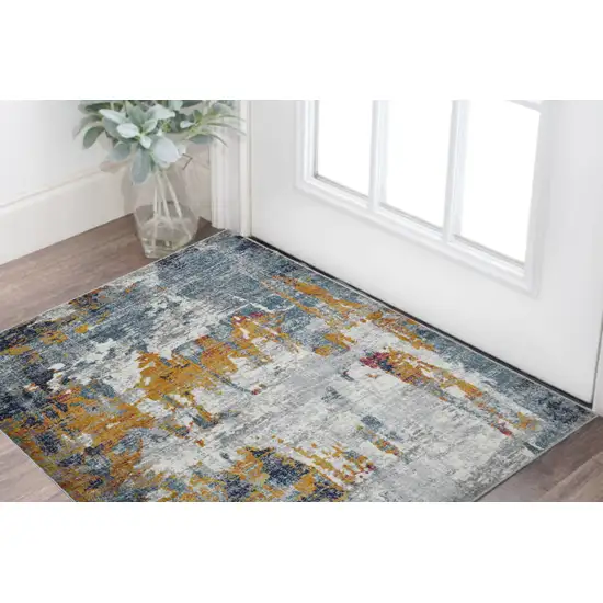 3' X 5' Blue and Orange Abstract Power Loom Area Rug Photo 1