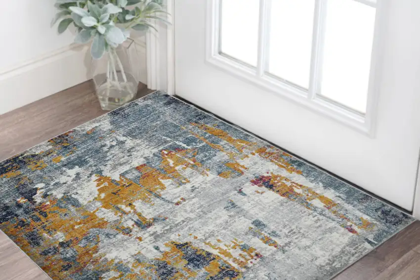 3' X 5' Blue and Orange Abstract Power Loom Area Rug Photo 1