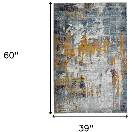 3' X 5' Blue and Orange Abstract Power Loom Area Rug Photo 3
