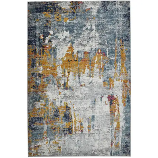 3' X 5' Blue and Orange Abstract Power Loom Area Rug Photo 2