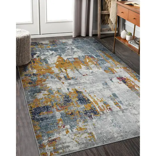 3' X 5' Blue and Orange Abstract Power Loom Area Rug Photo 4