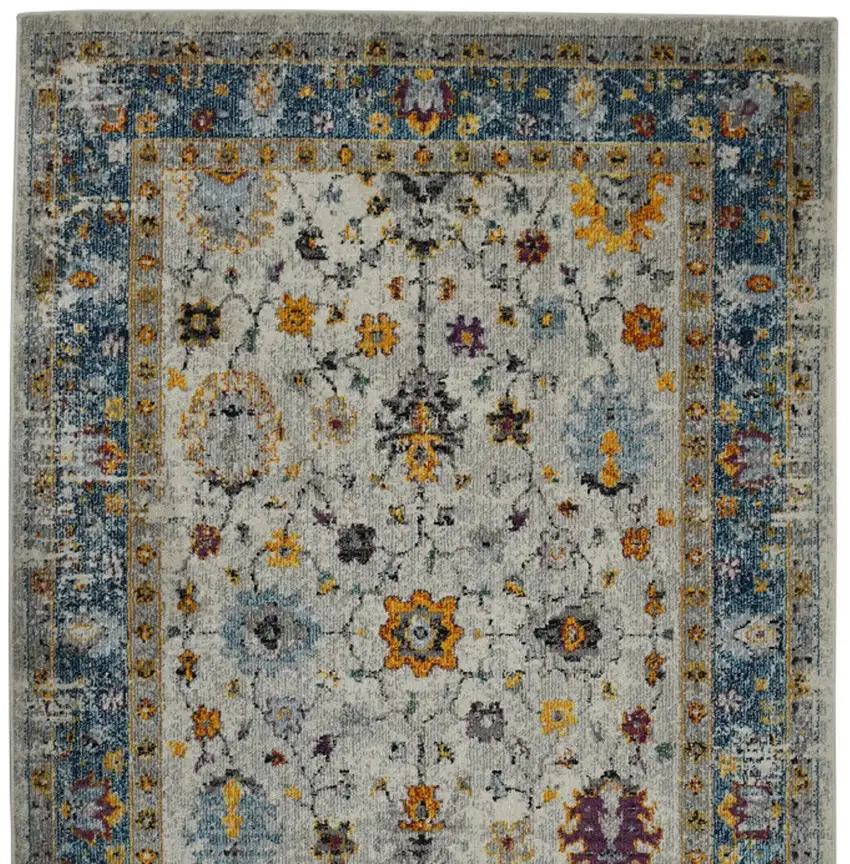 3' X 5' Blue and Orange Floral Power Loom Area Rug Photo 9
