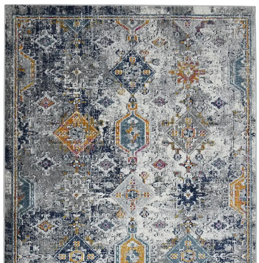 3' X 5' Blue and Orange Geometric Power Loom Area Rug Photo 9