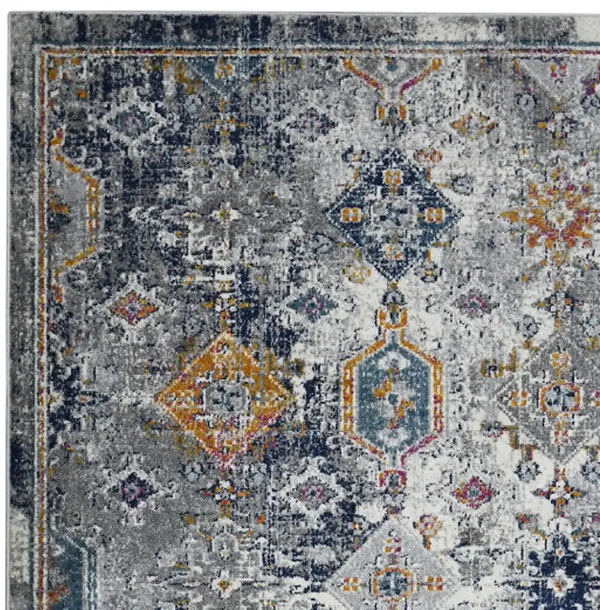 3' X 5' Blue and Orange Geometric Power Loom Area Rug Photo 8
