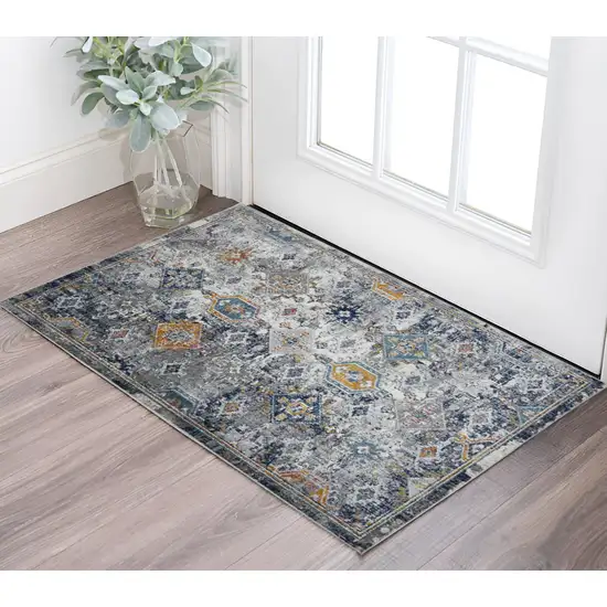 Blue Gray And Rust Geometric Area Rug Photo 1
