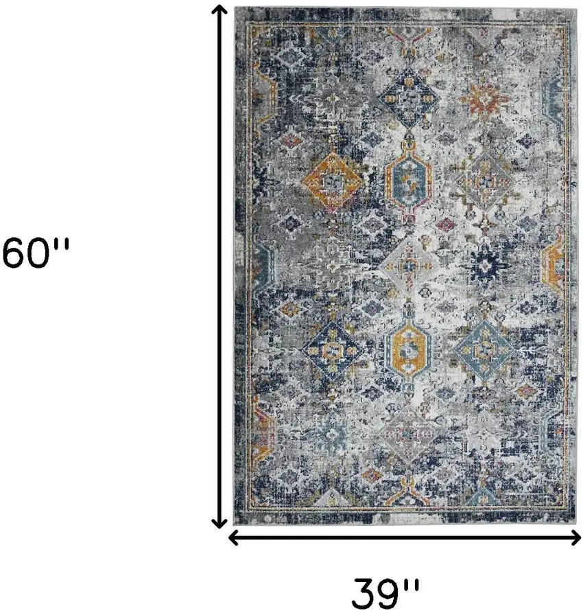 3' X 5' Blue and Orange Geometric Power Loom Area Rug Photo 3
