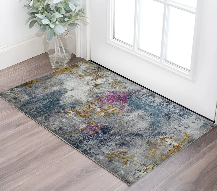 3' X 5' Blue and Pink Abstract Power Loom Area Rug Photo 1