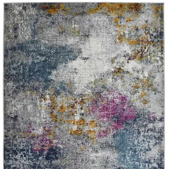 Blue Gray And Purple Abstract Distressed Area Rug Photo 9