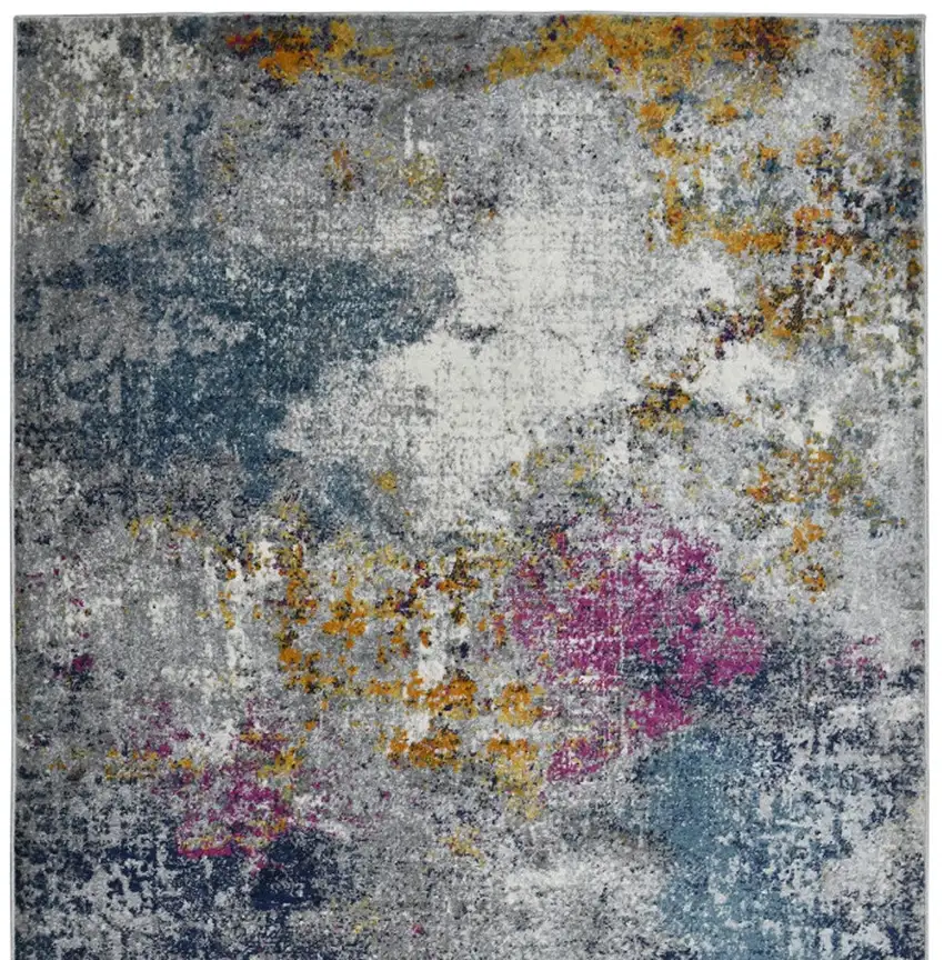 Blue Gray And Purple Abstract Distressed Area Rug Photo 9