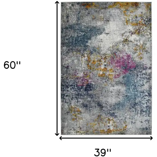 3' X 5' Blue and Pink Abstract Power Loom Area Rug Photo 3