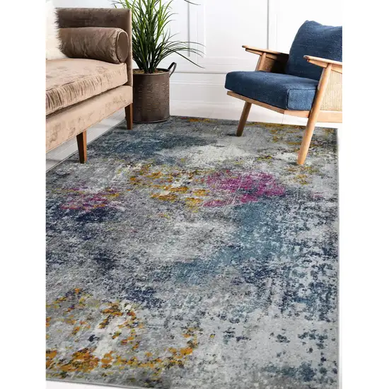 Blue Gray And Purple Abstract Distressed Area Rug Photo 9