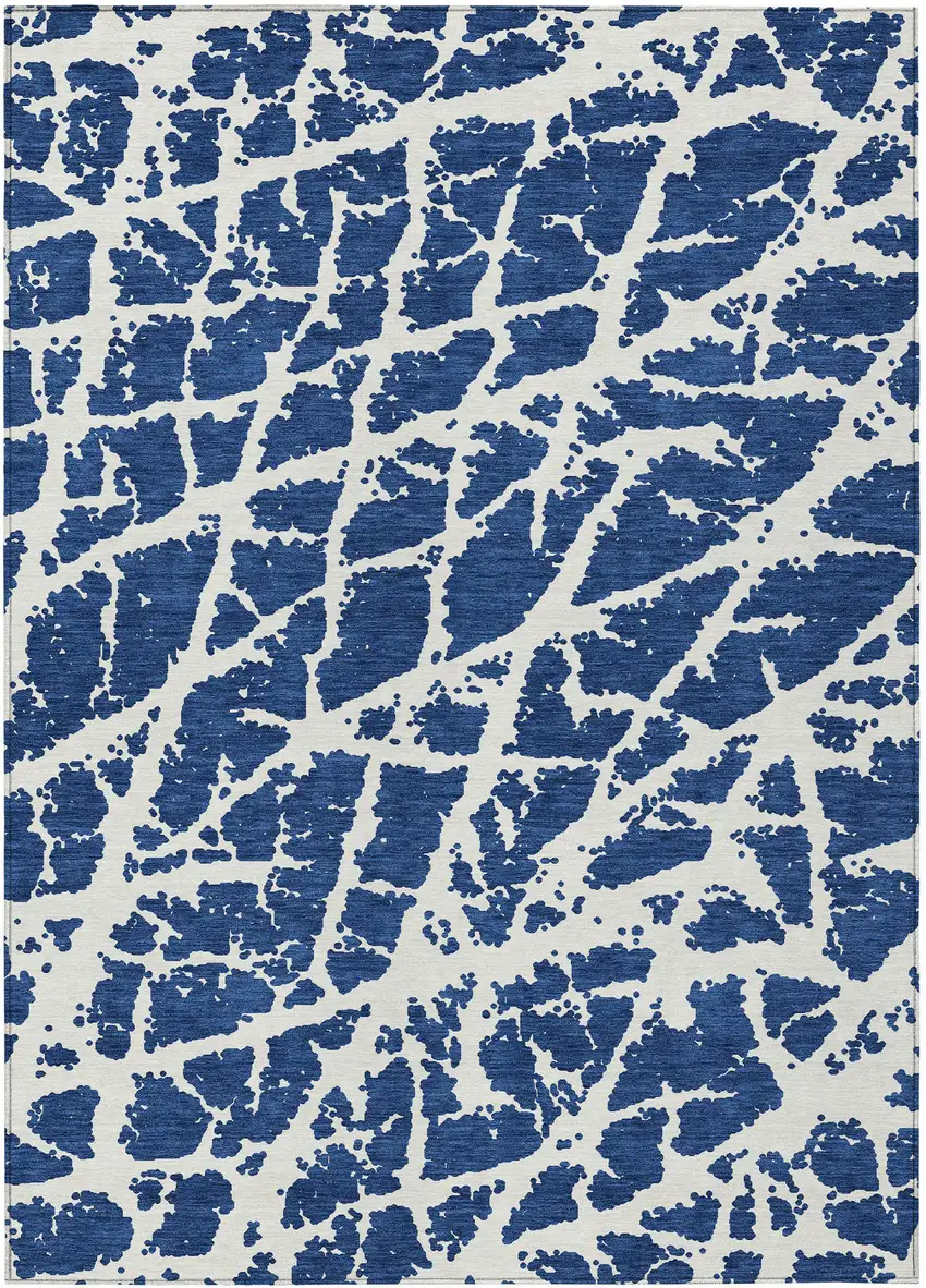 3' X 4' Blue and White Abstract Washable Non Skid Indoor Outdoor Area Rug Photo 2