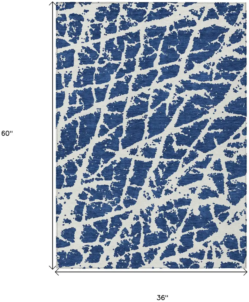Blue and White Abstract Washable Non Skid Indoor Outdoor Area Rug Photo 3