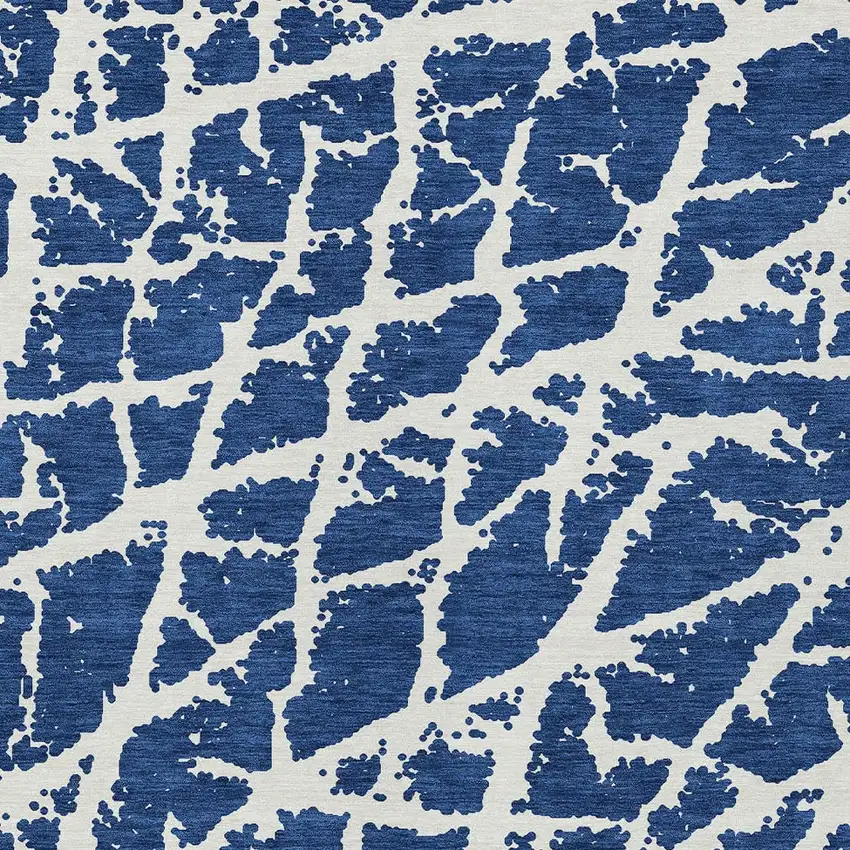 Blue and White Abstract Washable Non Skid Indoor Outdoor Area Rug Photo 6
